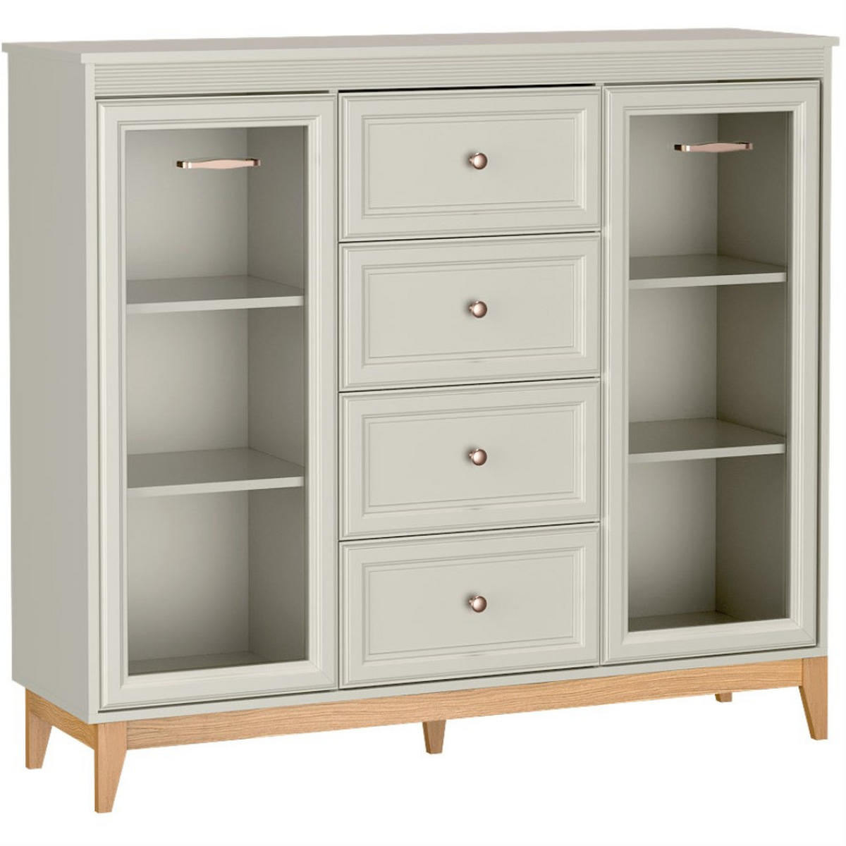 VITRINE Charlott mit 4 Schubladen und 2 Türen - Kaschmir/Eichefarben, Holz/Holzwerkstoff (141.5/125.5/40.5cm) - Beautysofa