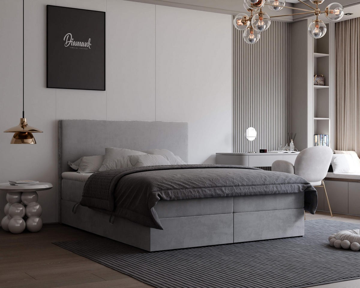 BOXBETT 140x200 cm mit Topper - Hellgrau, Holzwerkstoff/Textil (140/200cm) - Idohome