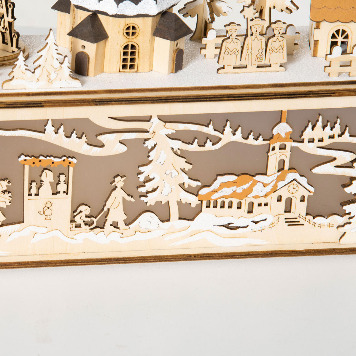 WEIHNACHTSDEKO Verschneites Weihnachtsdorf mit 10 LEDs Natur 45 x 10 x 25 cm - Naturfarben, Holz (10/25/45cm) - HOMCOM