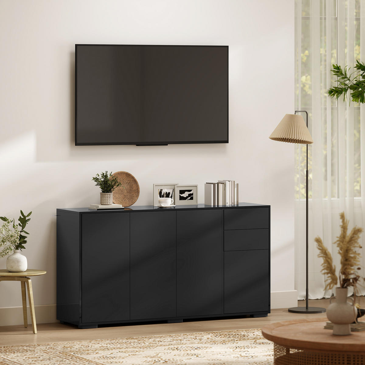 SIDEBOARD Schwarz 140/36/74 cm - Schwarz, Holzwerkstoff (36/74/140cm) - PANGIVO