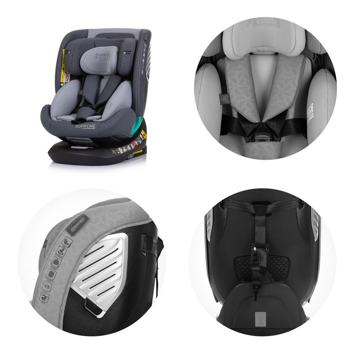 KINDERSITZ i-Size Supreme grau (40-150 cm) verstellbar 360° drehbar Isofix - Grau, Kunststoff (44/75/45cm) - Chipolino