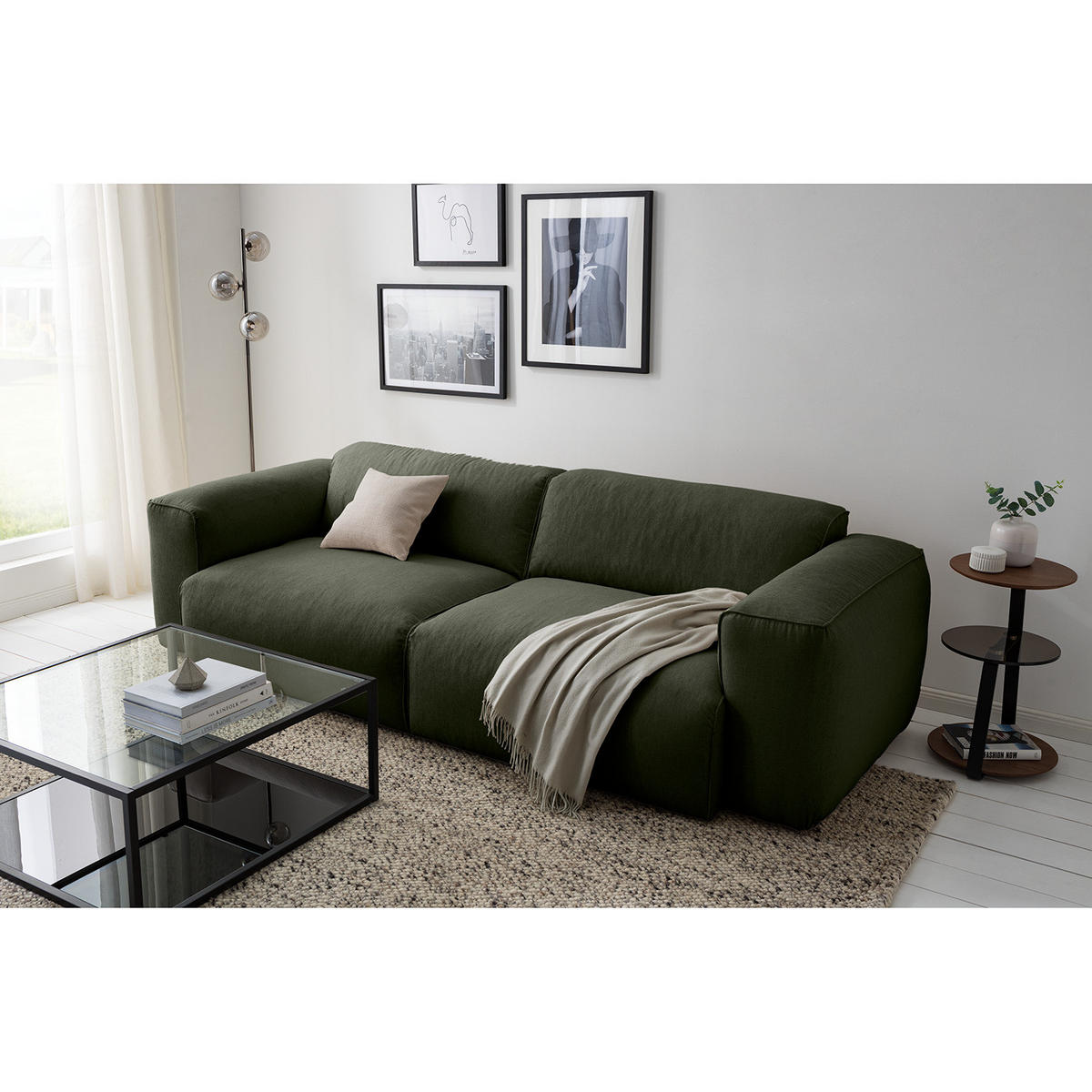 3-SITZER SOFA - Schwarz/Grau, Kunststoff/Textil (251/71/102cm) - home24