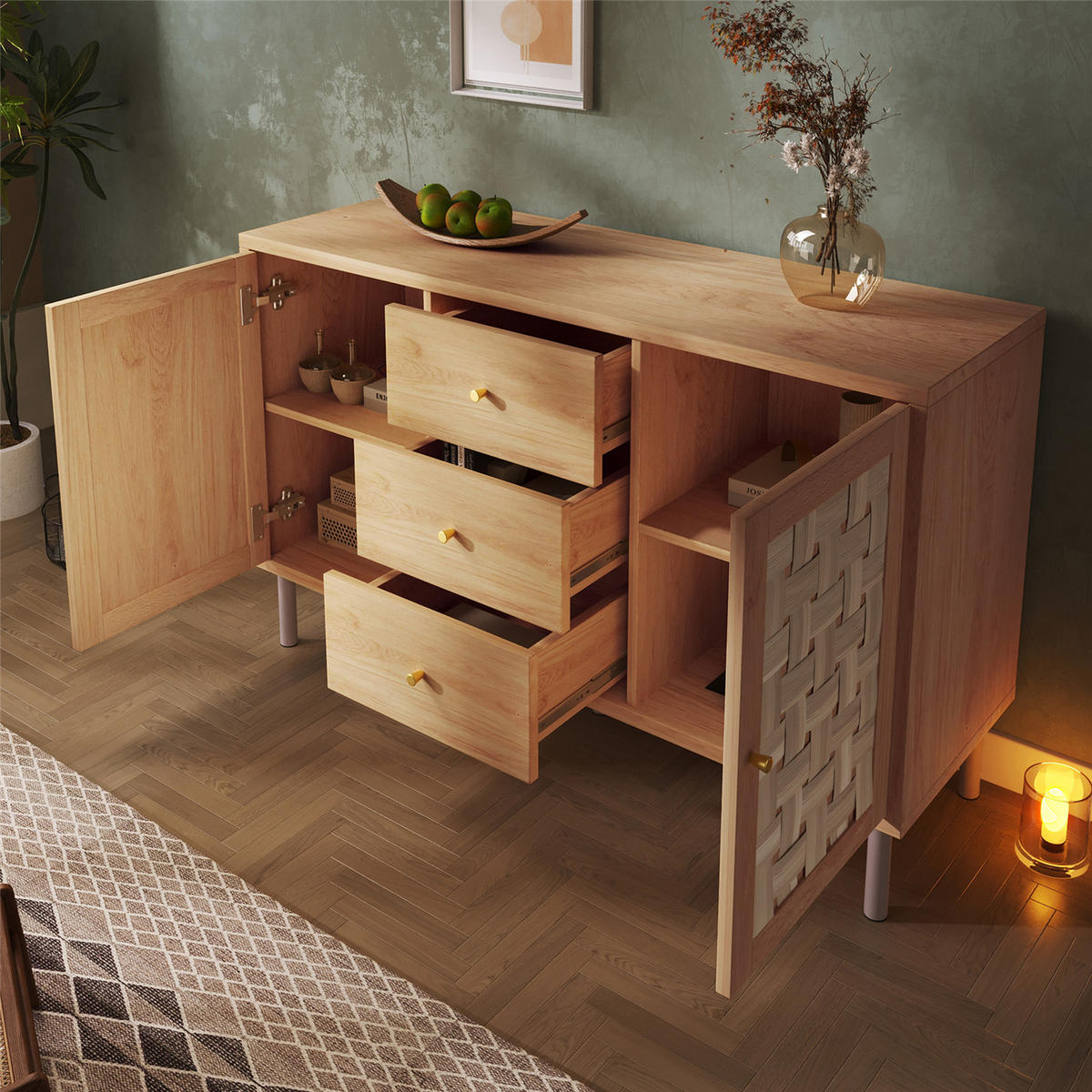 SIDEBOARD Eiche 120x75x40 cm Landhausstil - Naturfarben, Holz (120/75/40cm) - Kaket