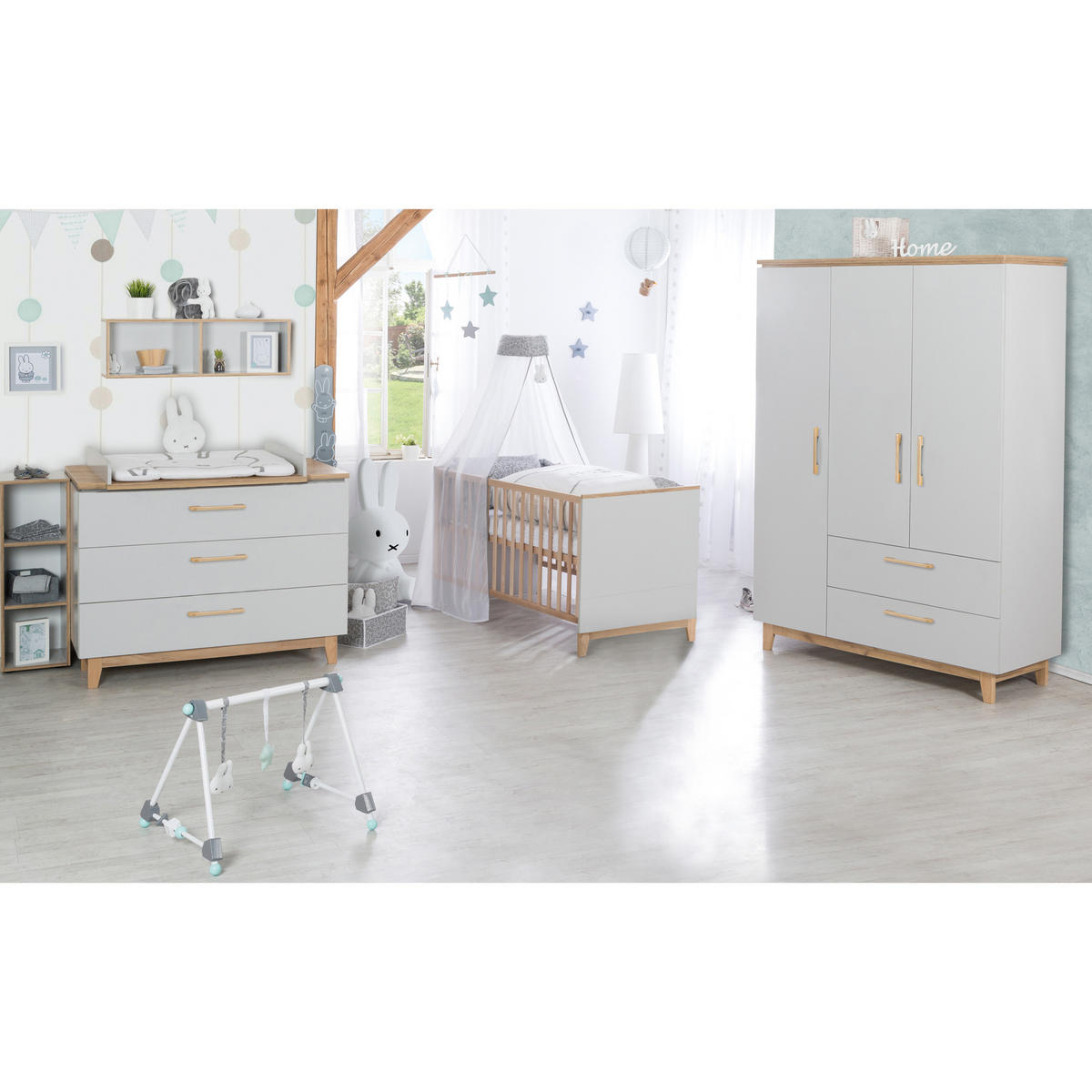BABYZIMMER-SET Caro I, 3-teilig - Hellgrau, Holzwerkstoff (78/89/144cm) - Roba
