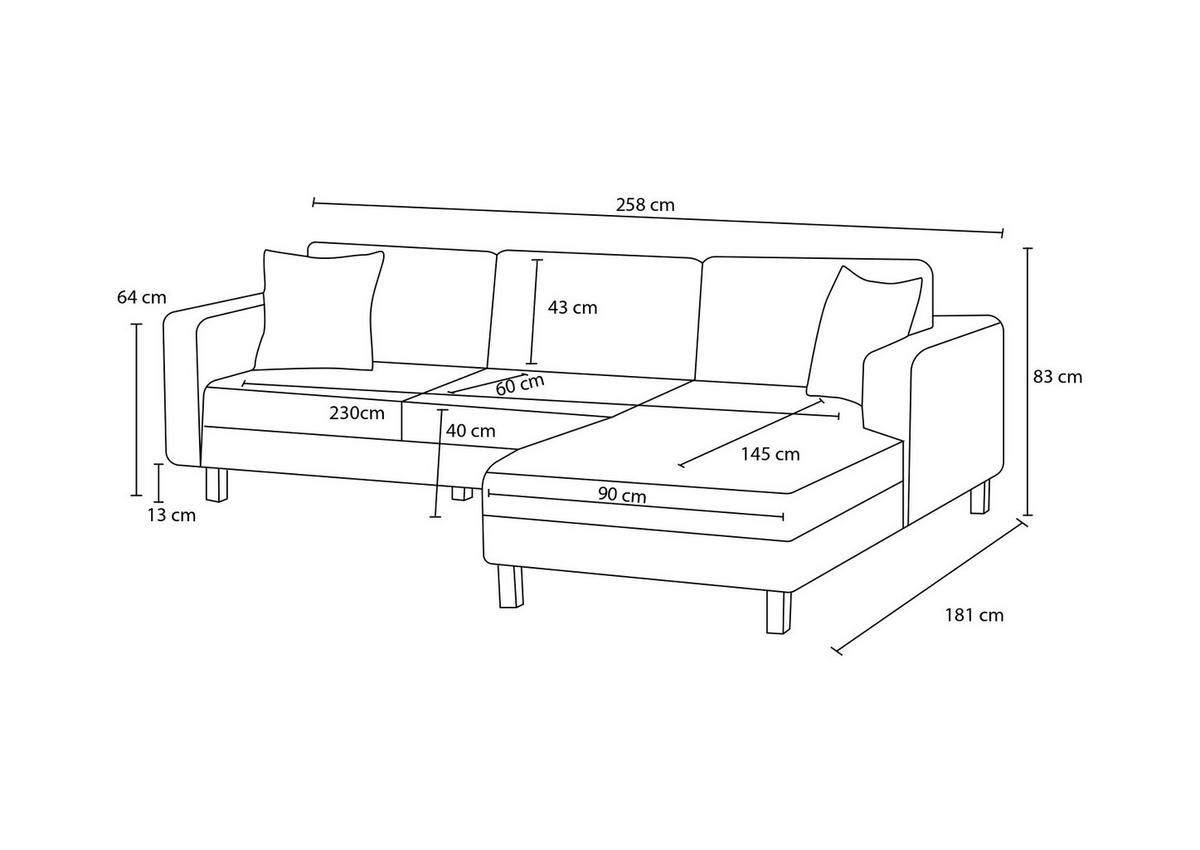 ECKSOFA mit elegantem Leinen-Bezug - Schwarz/Grau, Buchenholz/Textil (258/187cm) - myHomelando