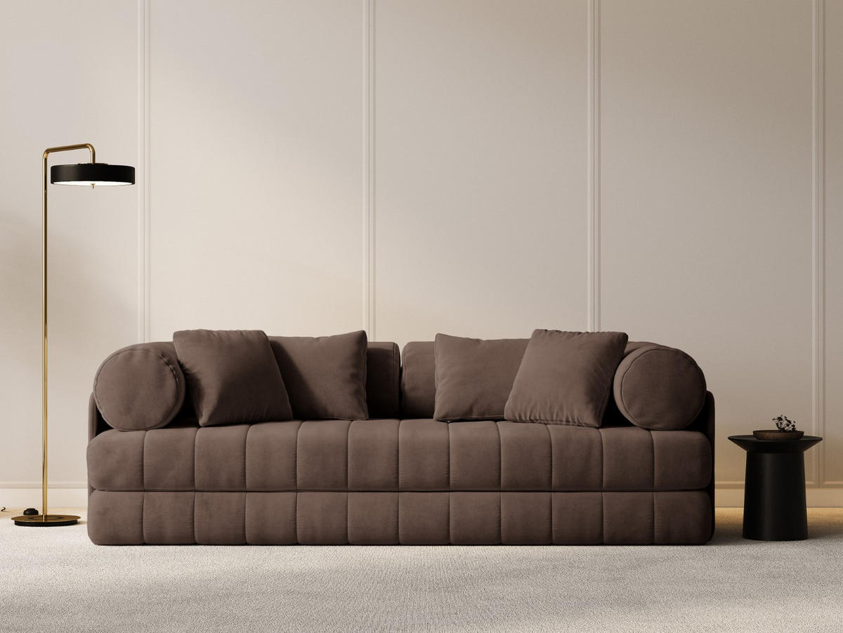 AUSKLAPPBARES-SOFA Kemi aus Samt Schokolade 3 Sitzplätze - Dunkelbraun, Textil (95/70/206cm) - Cosmopolitan Design