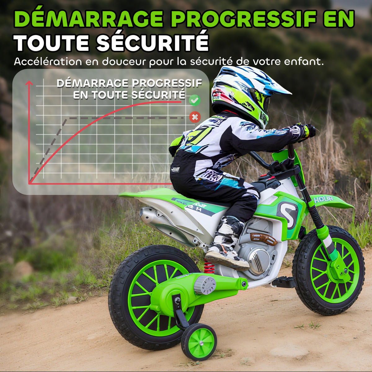 ELEKTRO-MOTORRAD DE-12996 abnehmbare Stützräder Grün - Grün, Kunststoff (106.5/51.5/68cm) - ComfortXL