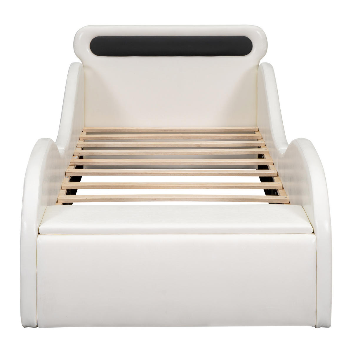 POLSTERBETT 90/200 cm weiß aus PU mit LED-Rädern und Stauraum - Weiß, Kunststoff (90/200cm) - OKWISH