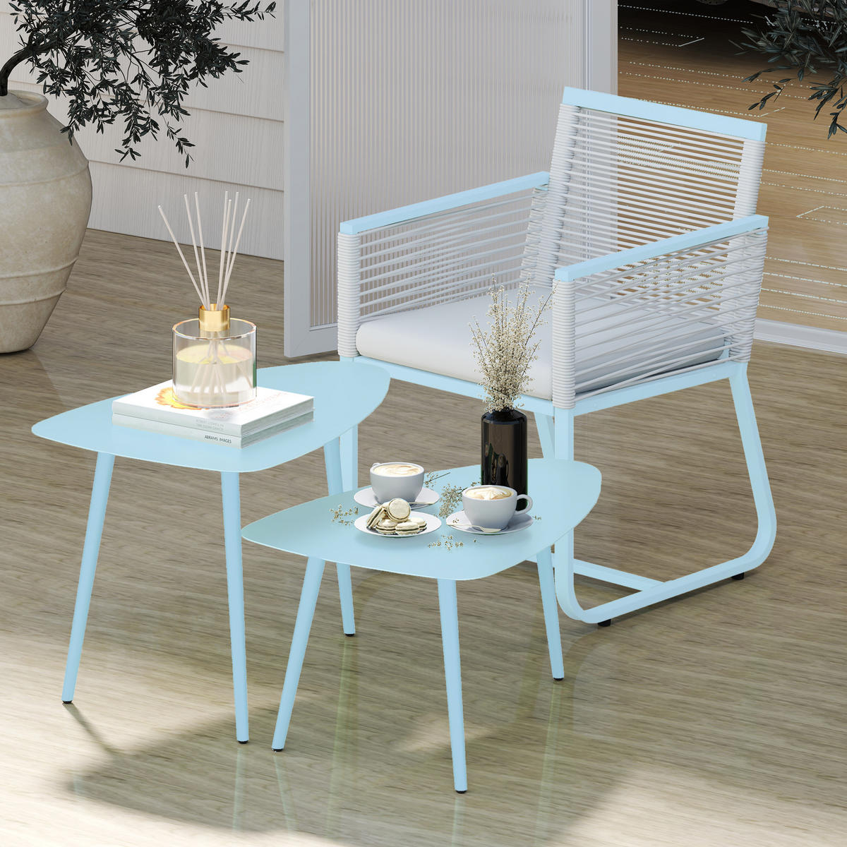 COUCHTISCH 2er-Set DE-14136 ineinanderstellbar, dreieckig Hellblau - Hellblau, Metall (65/45/45cm) - ComfortXL