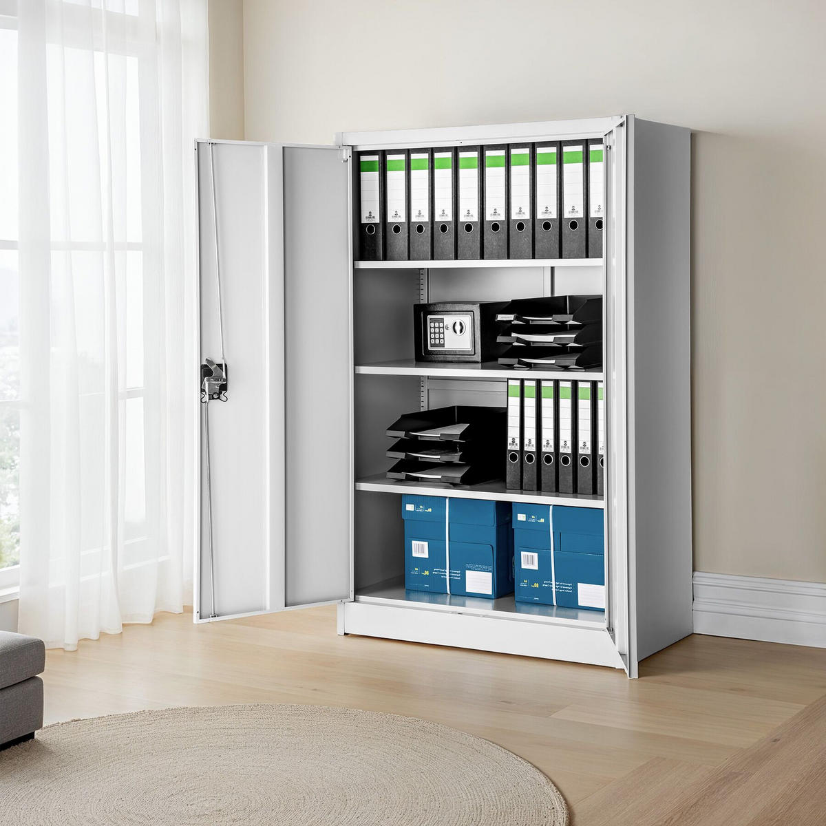 AKTENSCHRANK ,140 x 90 x 40 cm,grau - Grau, Metall (90/140/40cm) - tectake