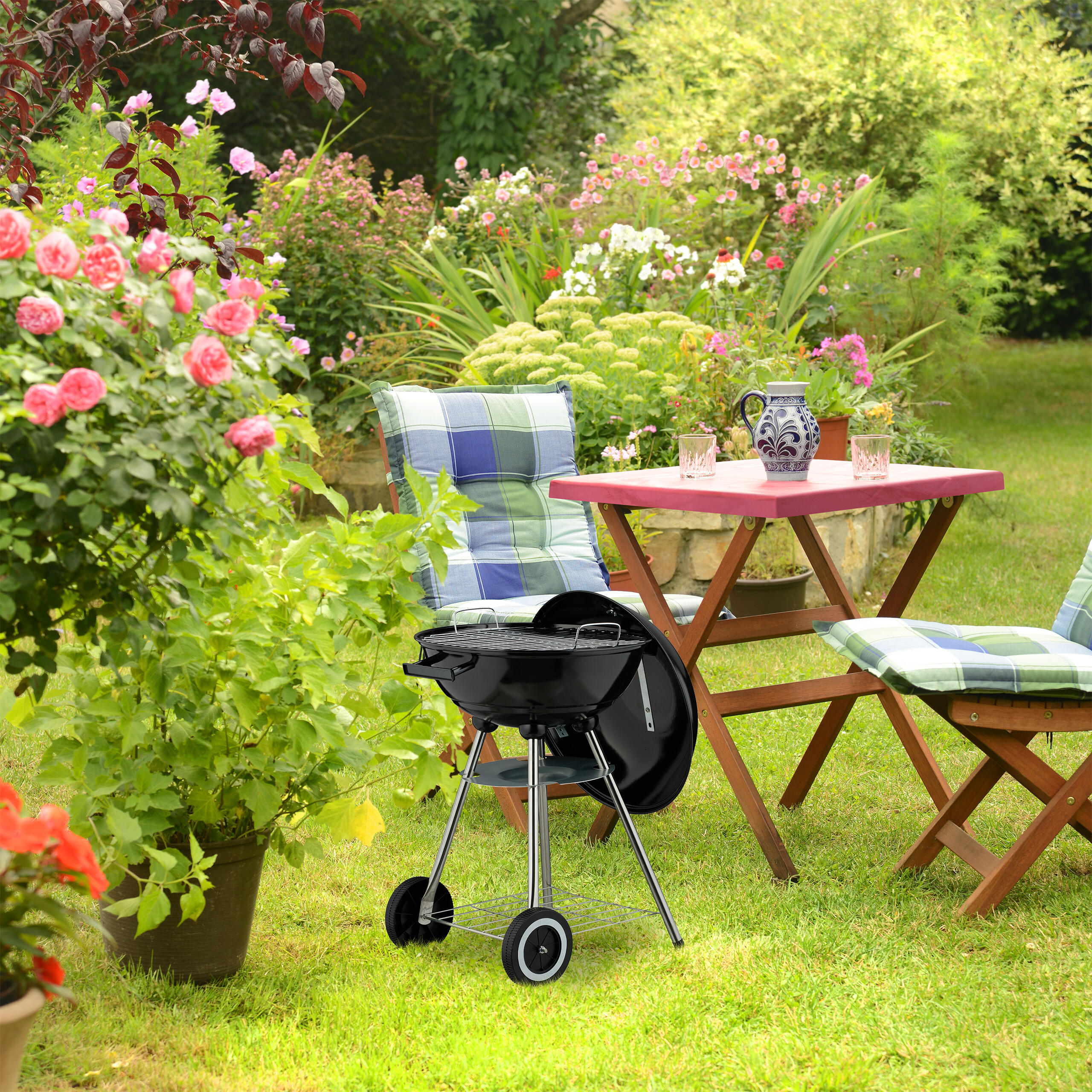KUGELGRILL - Schwarz, Kunststoff/Metall (44/77cm) - Relaxdays