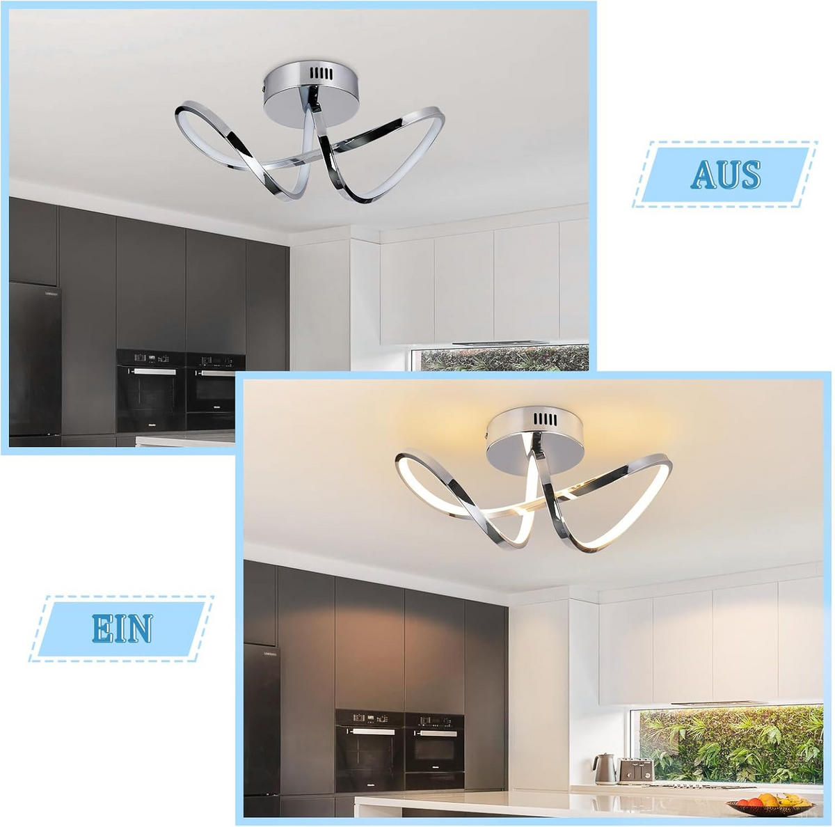 LED-DECKENLEUCHTE Kesselhainbach 14.5/17.0/34.0 cm - Edelstahlfarben, Metall (34/14.5/17cm) - ZMH