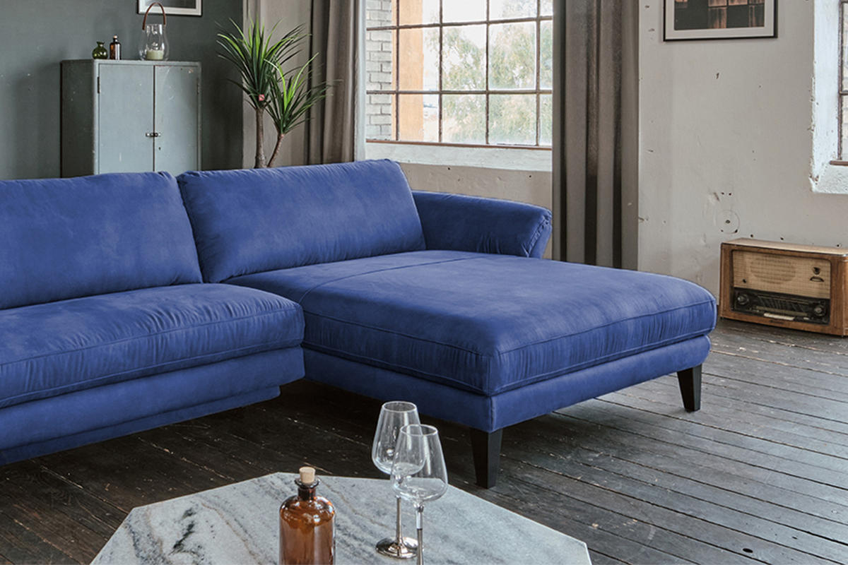 ECKSOFA MALTA Blau Webstoff - Blau/Schwarz, Buchenholz/Textil (302/175cm) - KAWOLA