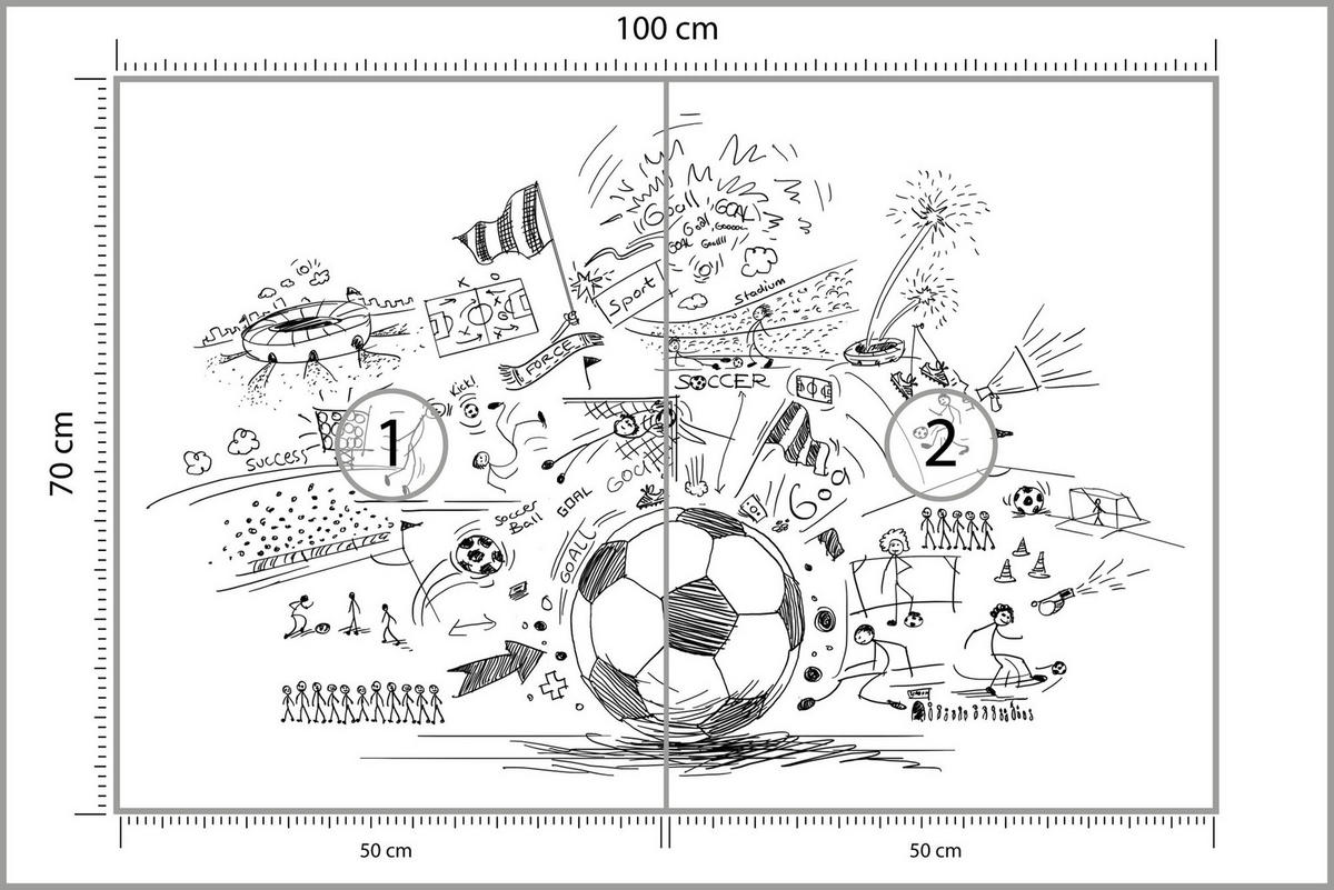 FOTOTAPETE für Kinderzimmer Fußball Skizzen Tor Stadion Sport 100x70 - Schwarz/Weiß, Papier (100/70cm) - Muralo