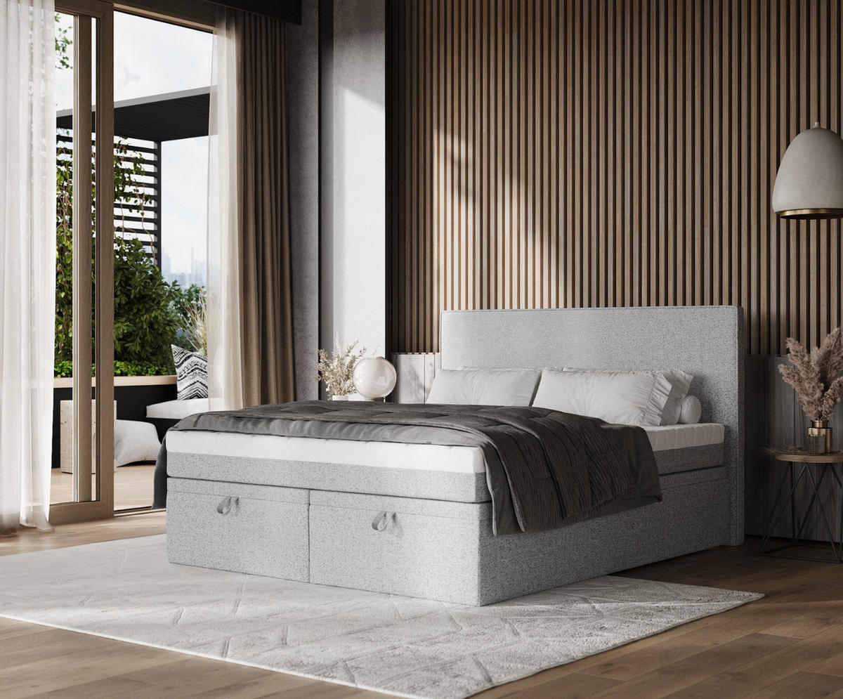 BOXBETT Zalla 140/200 cm Grau im Riva Stoff - Schwarz/Grau, Holz/Holzwerkstoff (140/200cm) - AltaBeds