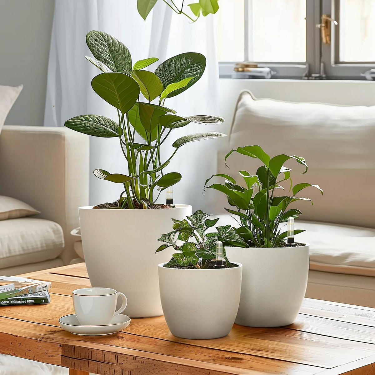 BLUMENTOPF 4er-Set 18 cm Weiß Selbstwässernd mit Wasseranzeiger - Weiß, Kunststoff (18/16/18cm)