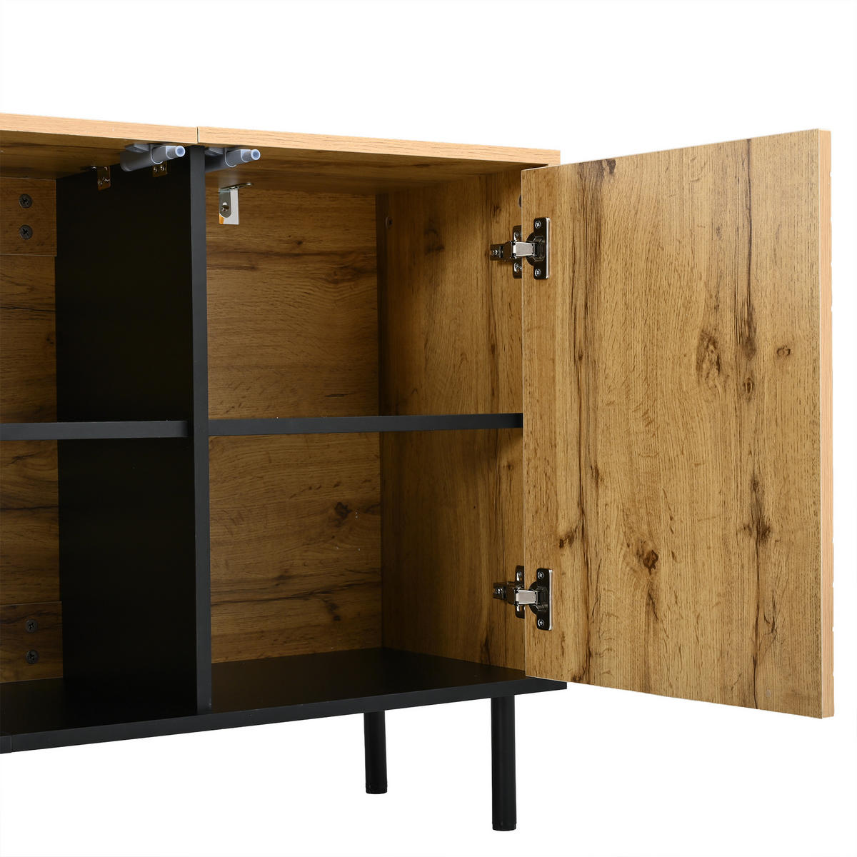 SIDEBOARD DE-37855 mit 3 Türen und Wellenmuster Holzfarbe - Naturfarben, Holzwerkstoff (120/68/35cm) - ComfortXL