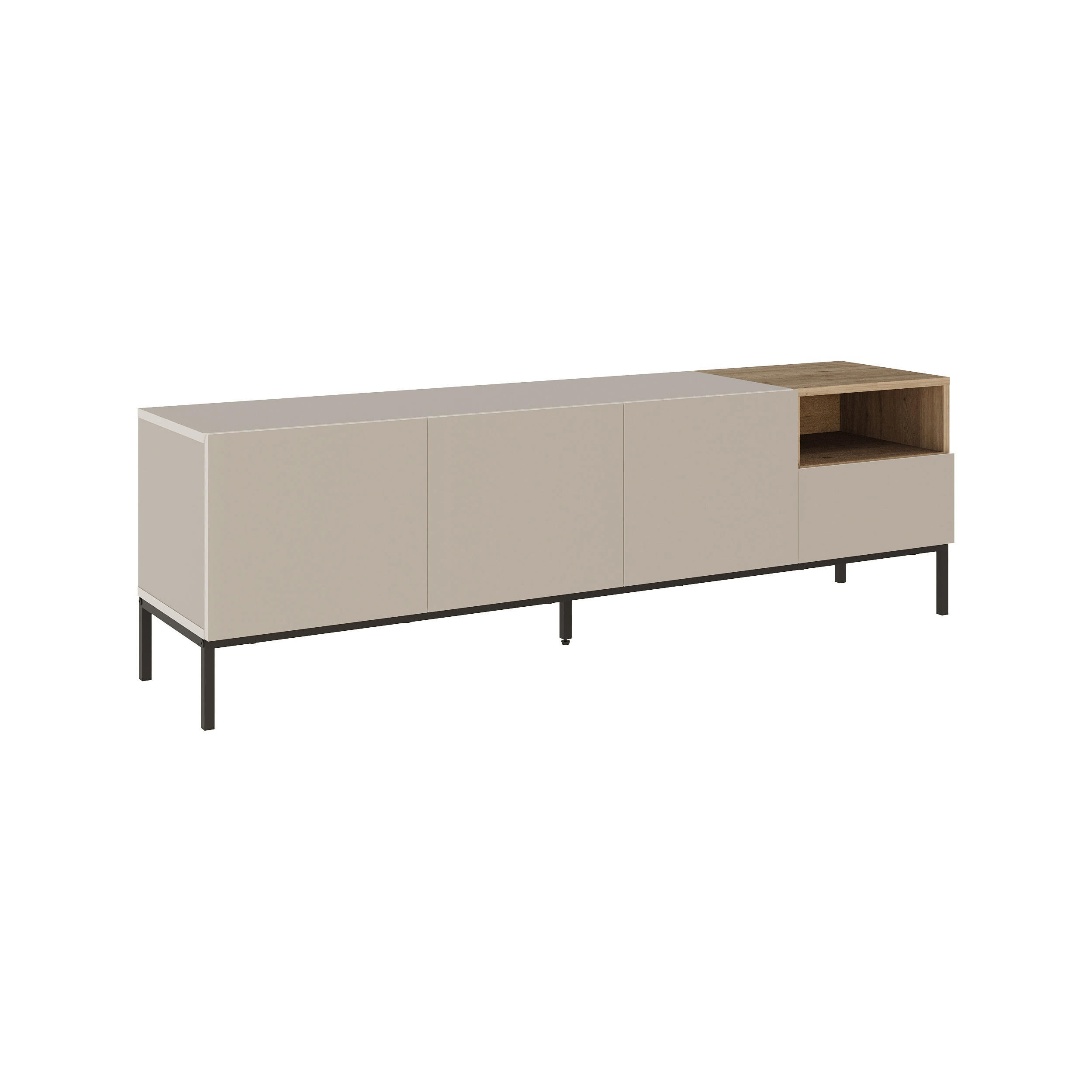 TV-LOWBOARD Cailin Sandstein, Eiche natur, Eiche 180/41,8/55 cm - Sandfarben/Schwarz, Holzwerkstoff/Metall (180/55/41.8cm) - Decortie