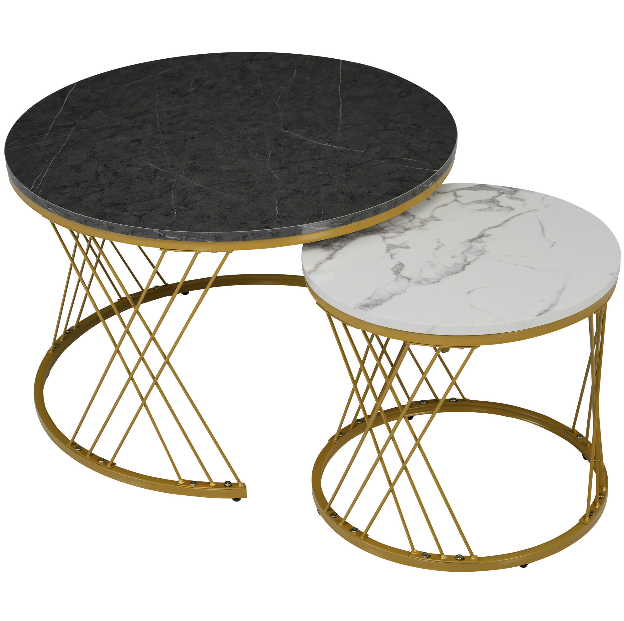 COUCHTISCH aus MDF Ø70/40x45x45 cm in Grau mit Nesting-Design, 2er-Set - Grau, Holzwerkstoff (70/70/45cm) - Modfu
