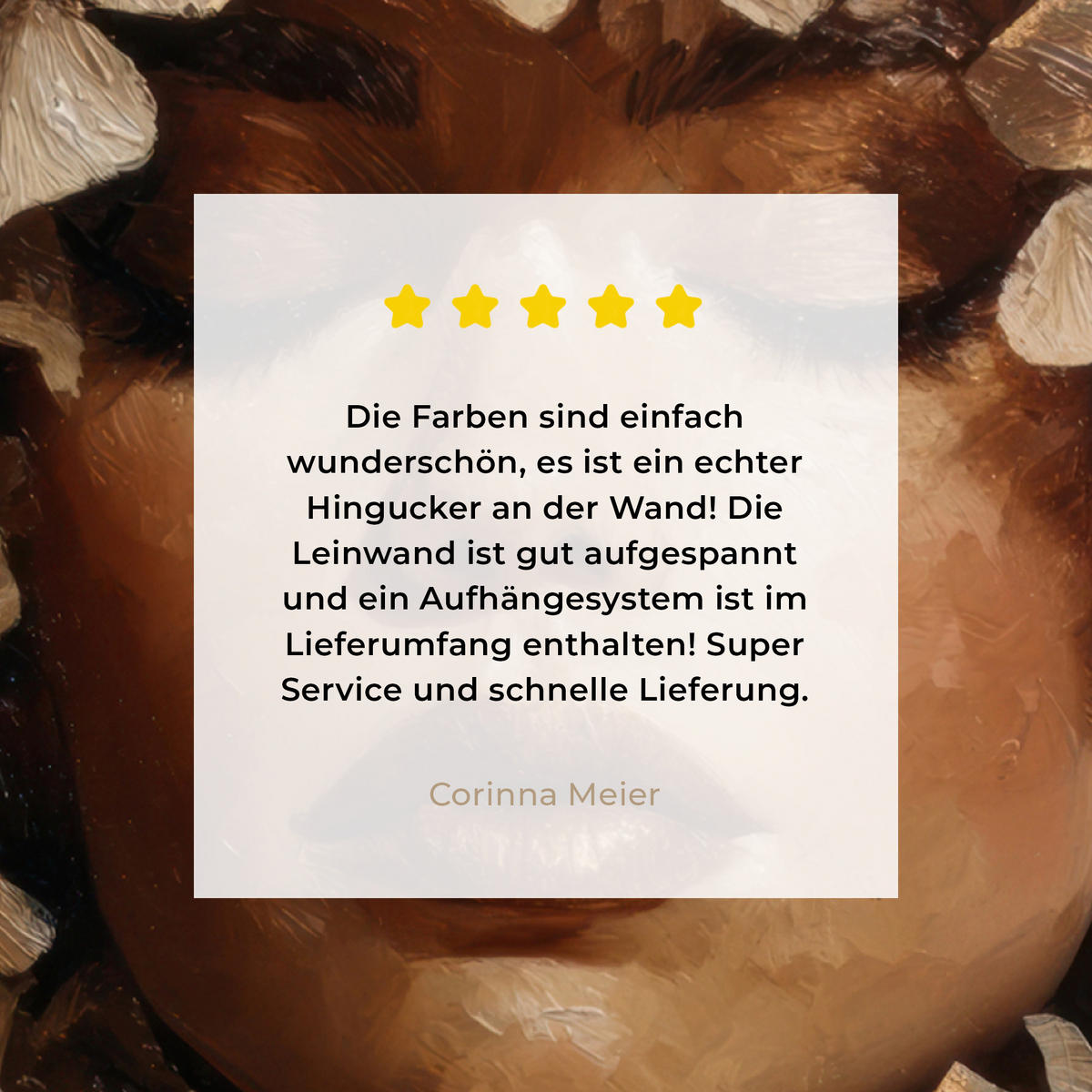 LEINWANDBILD Gesicht - Dame - Blätter - Pinselstriche Wandbild Wohnzimmer 50x50 cm - Goldfarben, Textil (50/50cm) - MuchoWow