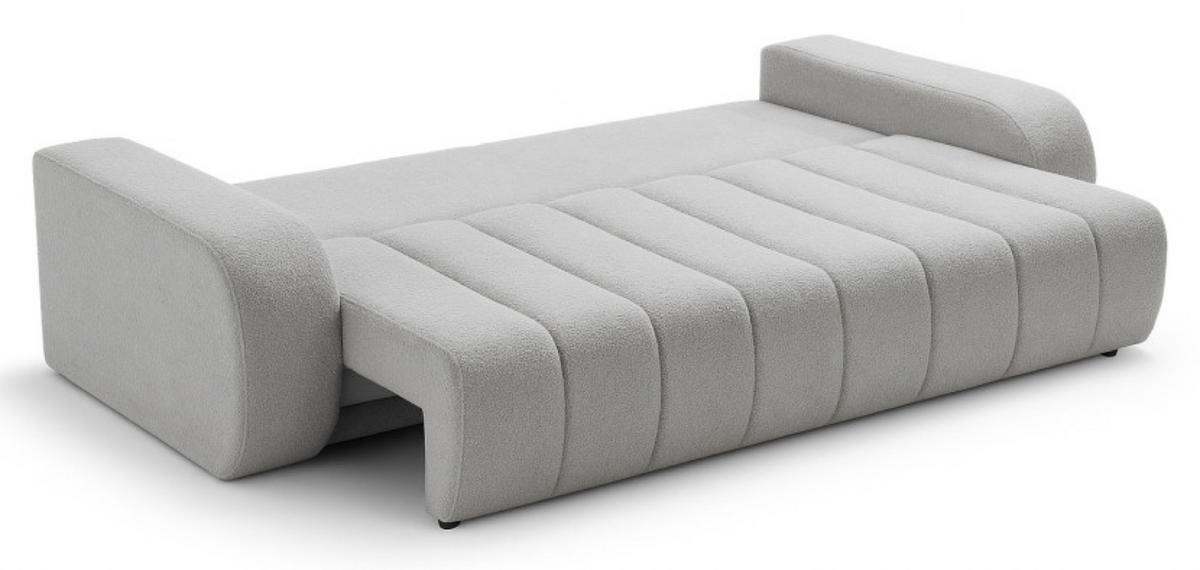 SOFA Hellgrau ALOO Ausziehbar Bezogen Mit Bouclé Stoff Und Dekokissen - Grau, Textil (248/88/105cm) - Sepro Meble