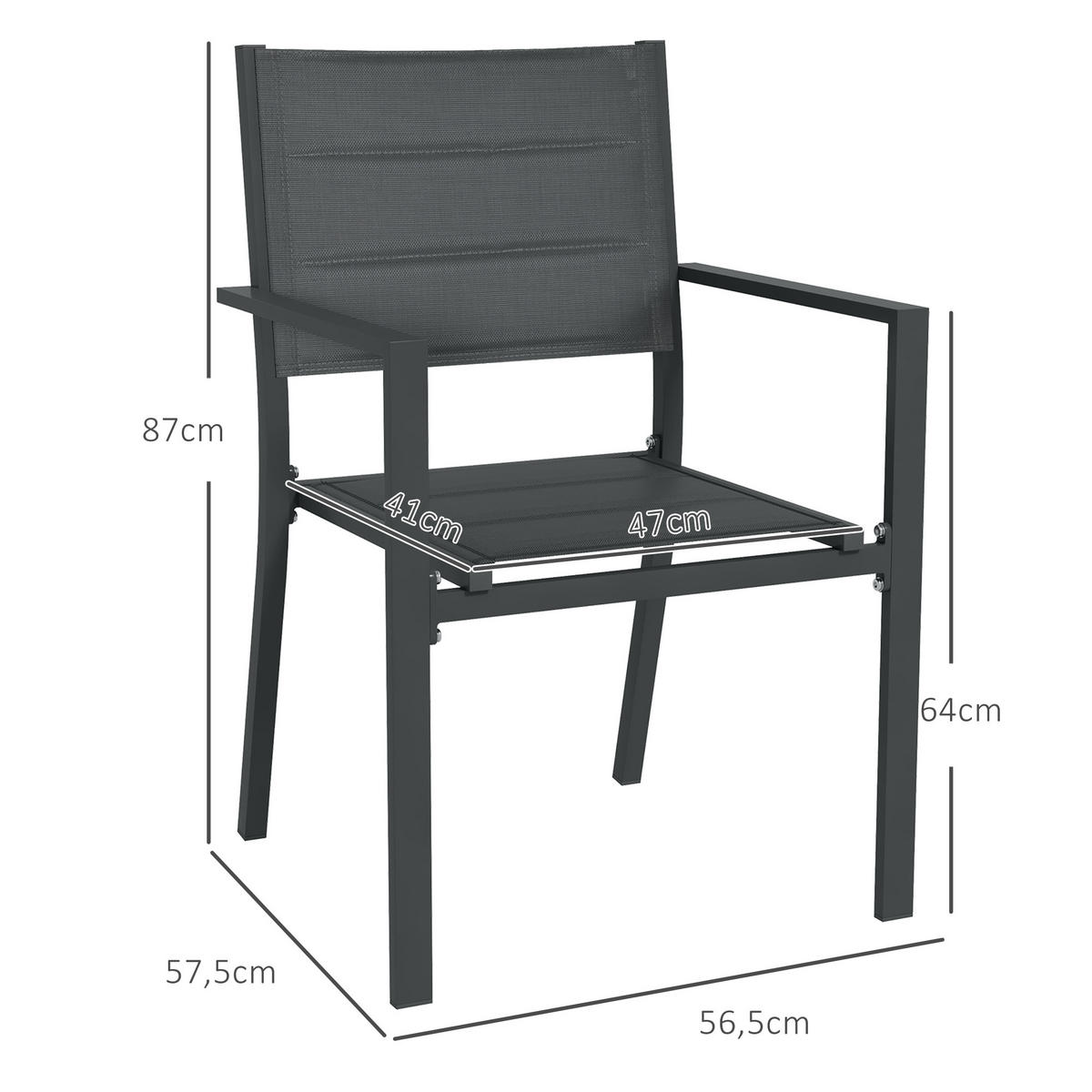 GARTENSESSEL 4er-Set DE-13214 stapelbar mit Armlehnen, Aluminium - Grau, Metall (57.5/87/56.5cm) - ComfortXL