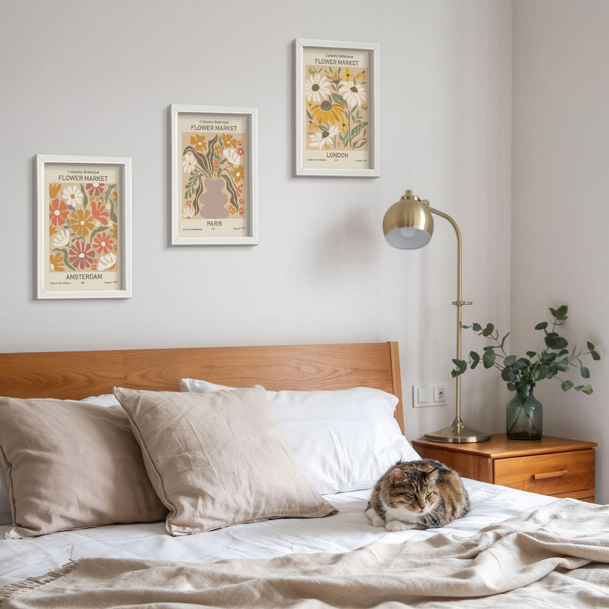 WANDBILDER 3er-Set - 20x30 cm Weißer Rahmen - Blumenmuster Amsterdam Paris London - Weiß, Kunststoff (20/30cm) - ArtPrintCave