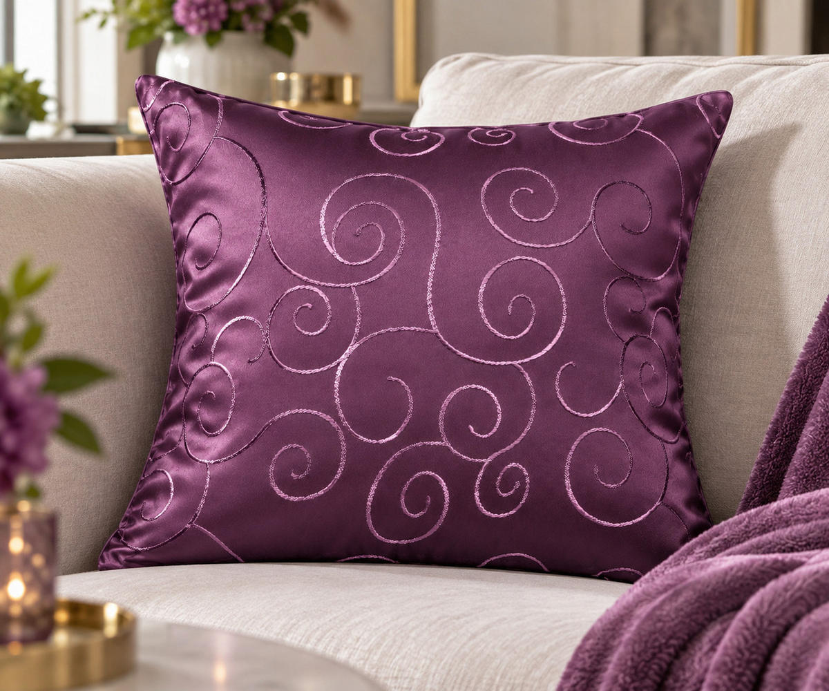 KISSENBEZUG 60/60 cm Lila Damast Circle - Lila, Textil (60/60cm) - TiborTex