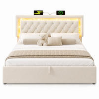 POLSTERBETT 160/200 mit Bettkasten, LED und USB in Beige - Beige, Holzwerkstoff/Textil (160/200cm) - EVRYAE