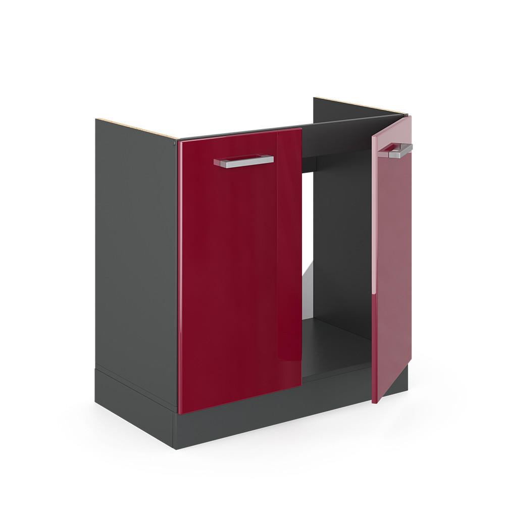 SPÜLENUNTERSCHRANK R-Line Bordeaux Hochglanz 80 cm ohne AP - Bordeaux/Anthrazit, Holzwerkstoff (80/81.6/46cm) - Vicco