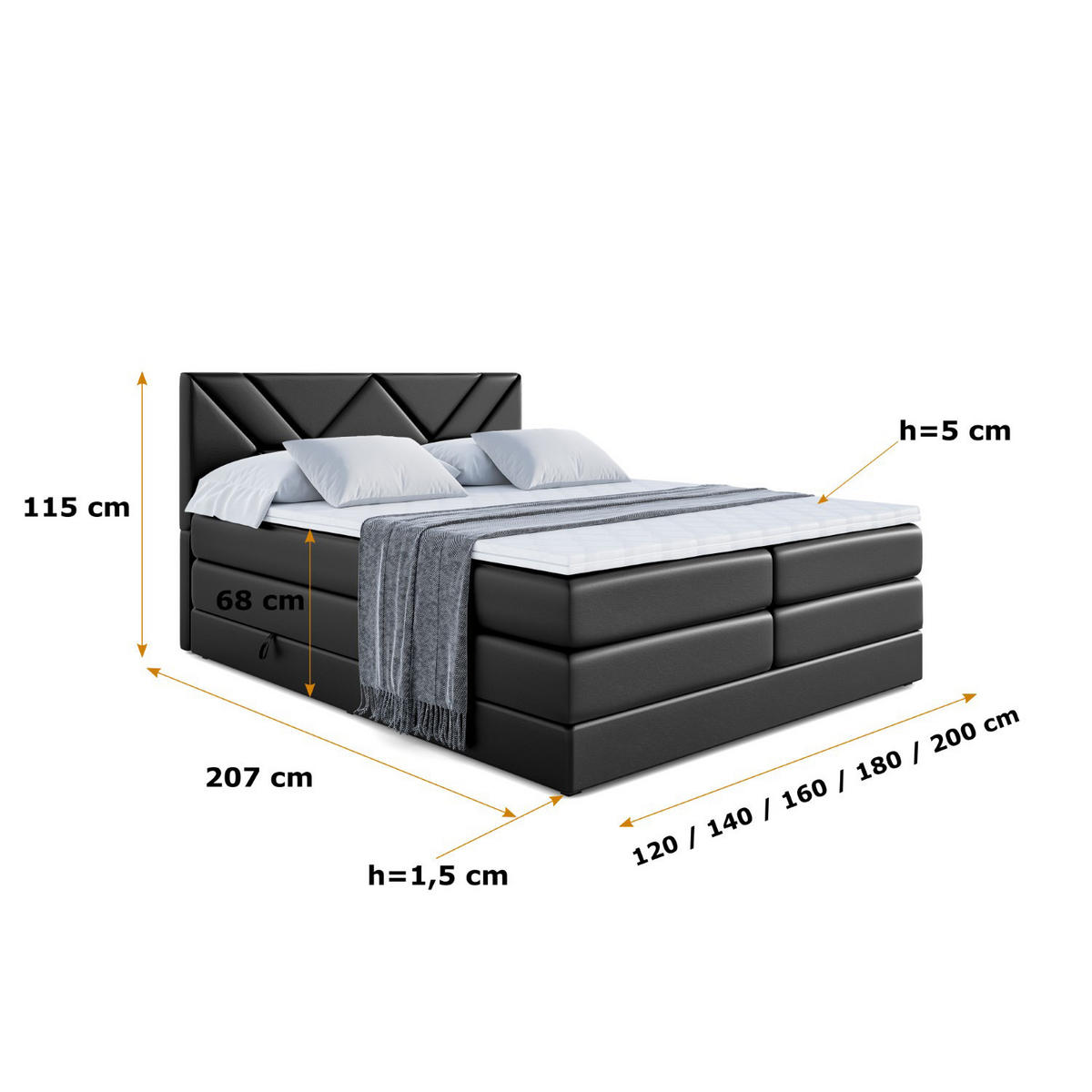 BOXSPRINGBETT BARWA KING - 200x200 - H3/H4 - Schwarz Hochglanz - Schwarz Hochglanz, Holzwerkstoff (200/200cm) - ALTDECOR