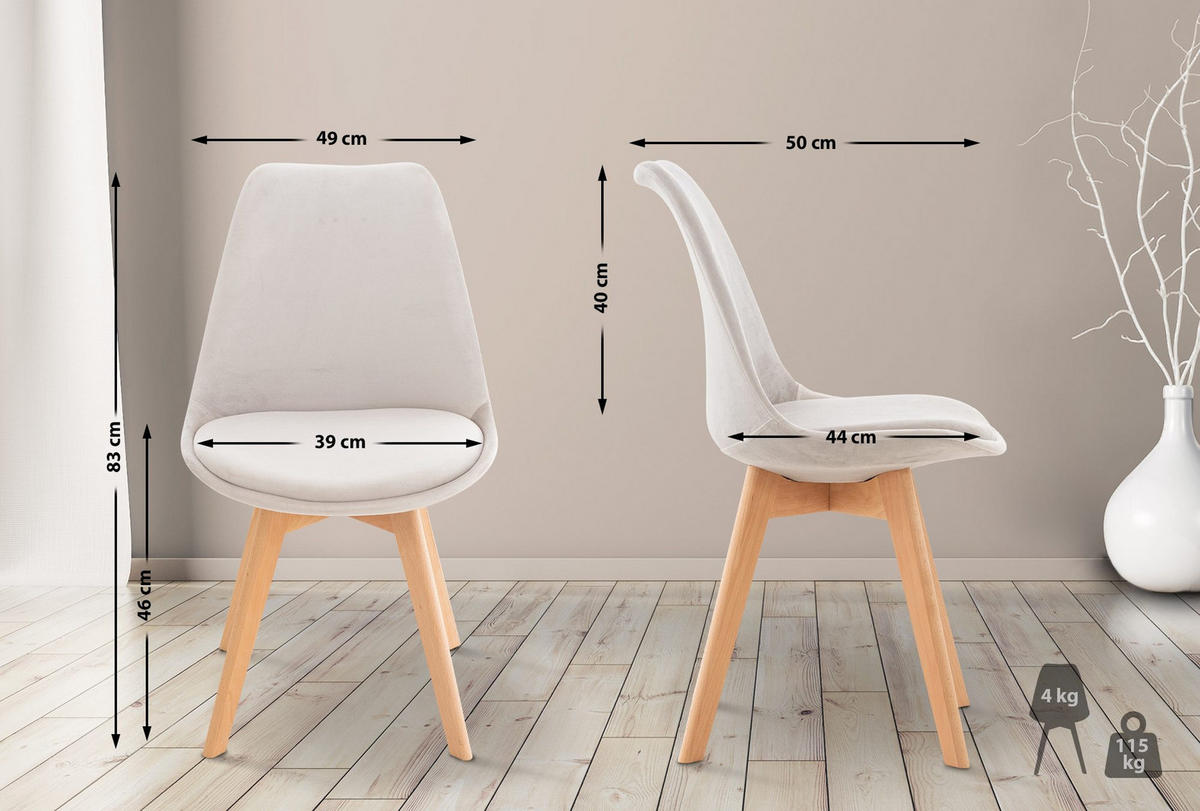 STUHL Samt hellgrau - Eukalyptusholzfarben/Hellgrau, Holz/Textil (49/83/50cm) - CLP