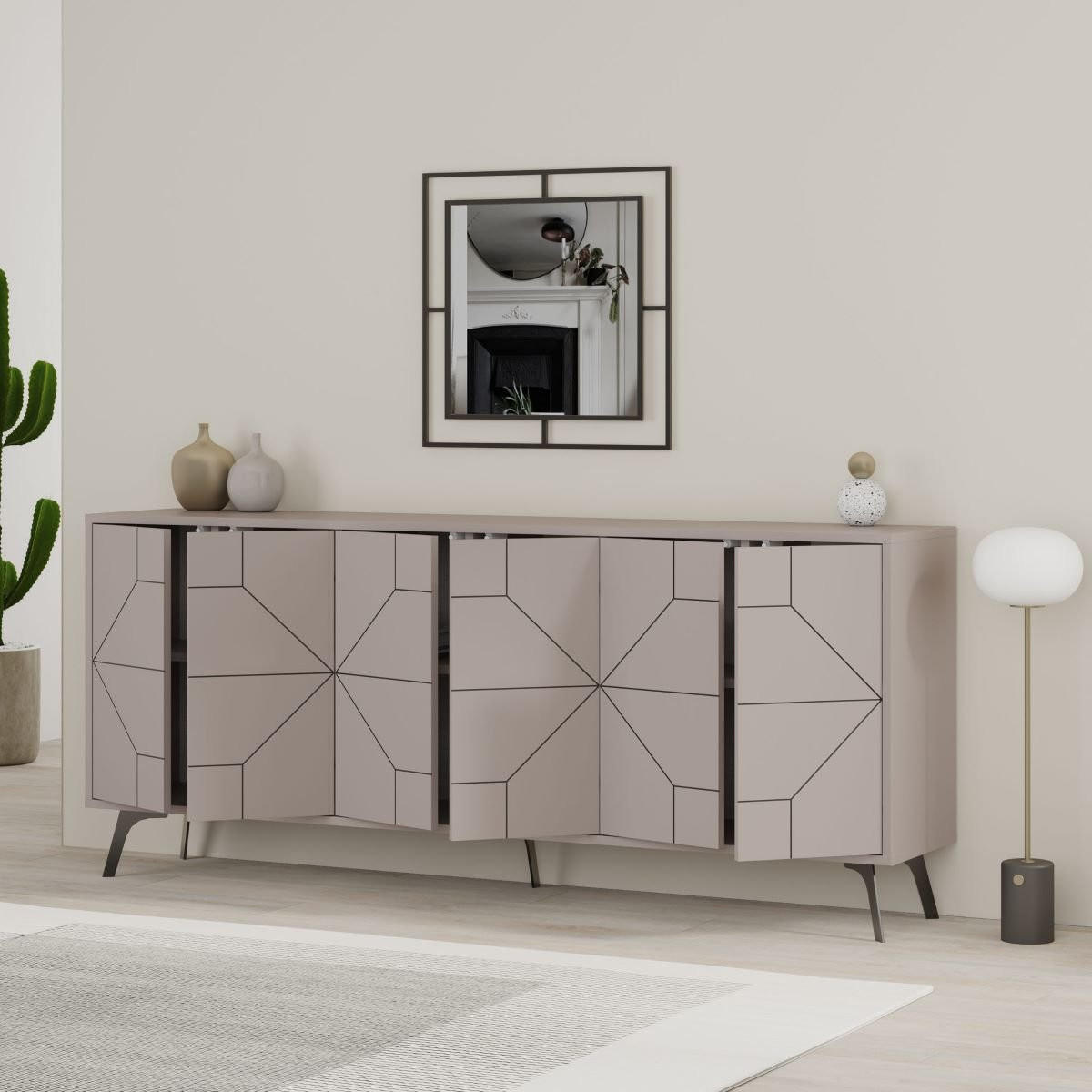 SIDEBOARD mit 6 dekorierten Türen L184 cm - Dune - Taupe, Holzwerkstoff (35/77.4/184cm) - Calicosy