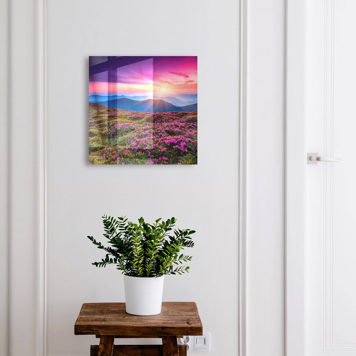 SCHLÜSSELBOX Schwarz 30x30 cm- Türöffnung nach rechts - Morgen in den Bergen - Pink, Metall (30/30/5cm) - TULUP
