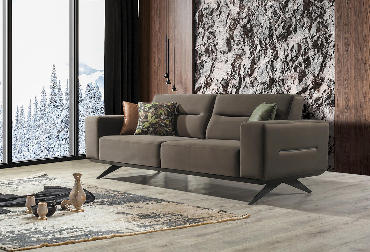 SITZGARNITUR Soprano Seidengrau Stellvariante:3+1 - Braun, Holz/Textil (230/85/100cm) - Villa Möbel