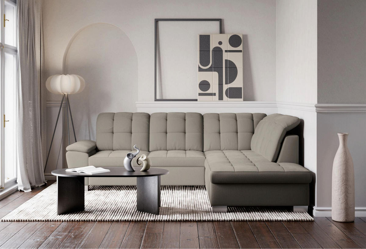 ECKSOFA Jamaal Taupe rechtsseitig - Taupe/Schwarz, Textil (212/258cm) - Selsey