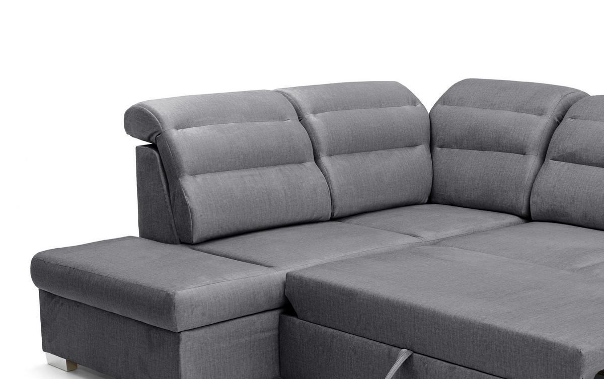 ECKSOFA U-Form CLOUD U Links mit Schlaffunktion 120x252 Velours Dunkelgrau - Dunkelgrau/Silberfarben, Holz/Kunststoff (320/103/202cm) - Muffo