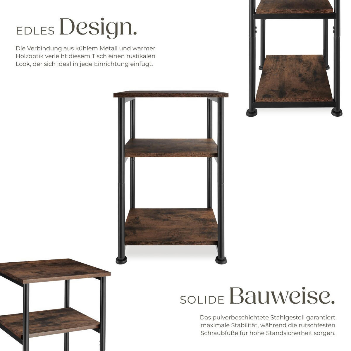 BEISTELLTISCH Memphis,34 x 30 x 59 cm,Industrial Holz dunkel, rustikal - Rostfarben, Holzwerkstoff (30/34/59cm) - tectake