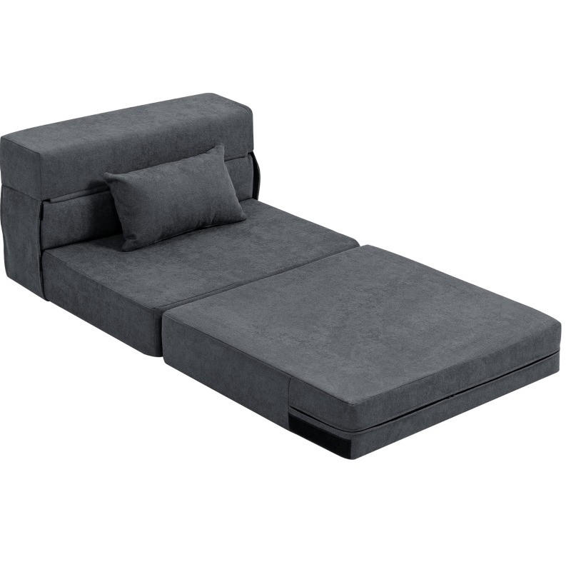 SCHLAFSESSEL 80/80/64 cm mit Liegefläche 80/210 cm – klappbar & platzsparend - Dunkelgrau, Textil (80/64/80cm) - BEAOK