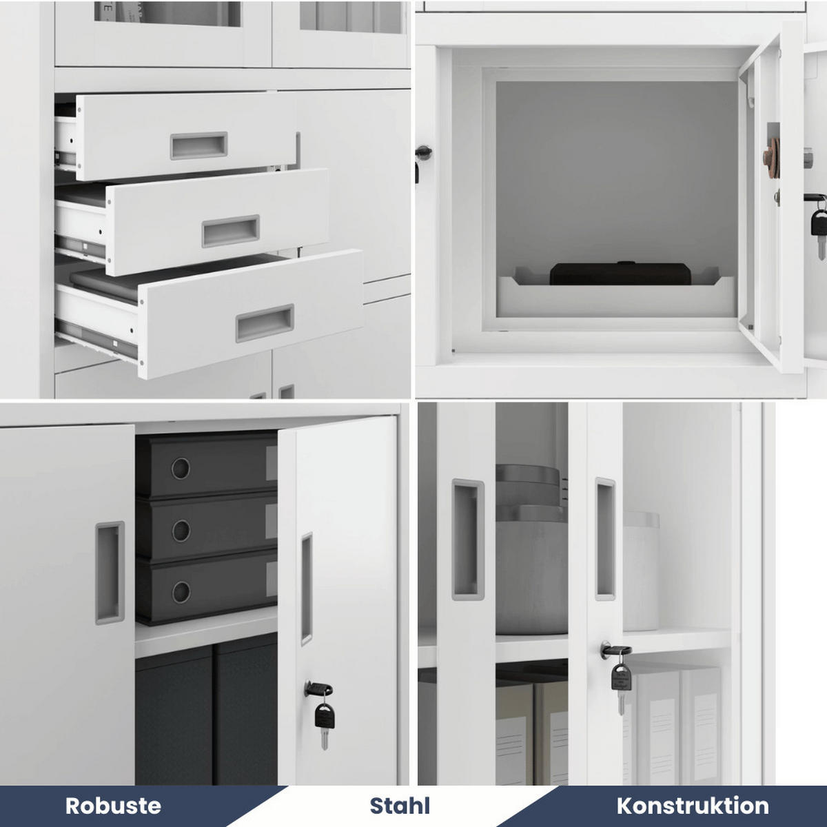 VITRINENSCHRANK abschließbar GEDO mit Tresor 185x90x40cm Weiß - Weiß, Metall (90/185/40cm) - DELUKE