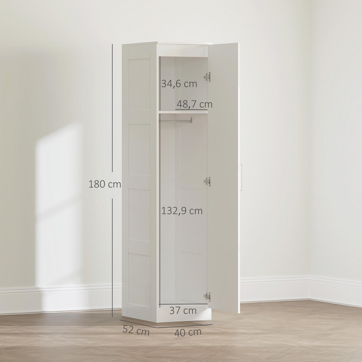 KLEIDERSCHRANK Mehrzweckschrank mit Kleiderstange, Regal, Soft-Close-Tür Weiß - Weiß, Holzwerkstoff (40/180/52cm) - HOMCOM