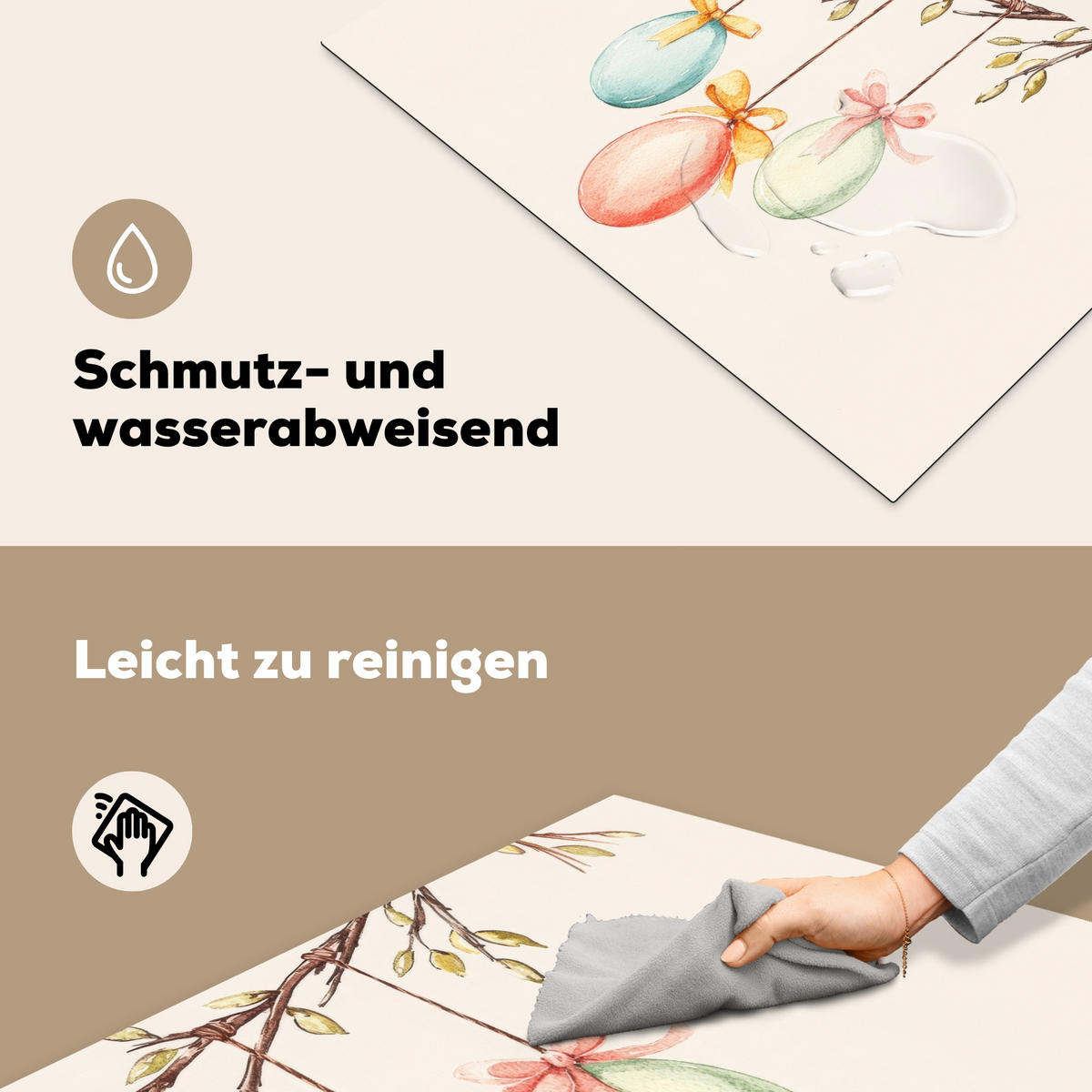 HERDABDECKPLATTE Osterkuchen - Schleife - Eier Ceranfeldabdeckung 76x51.5 cm - Creme, Kunststoff (76/51.5/0.2cm) - MuchoWow