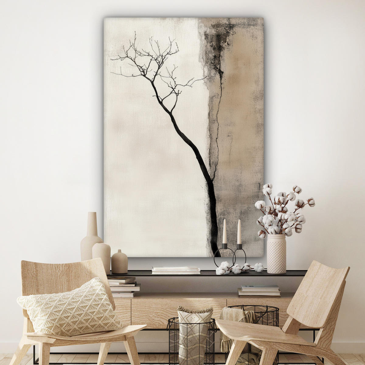 LEINWANDBILD Wabi sabi - Pflanze - Beige Deko Groß 90x140 cm - Taupe, Textil (90/140cm) - MuchoWow