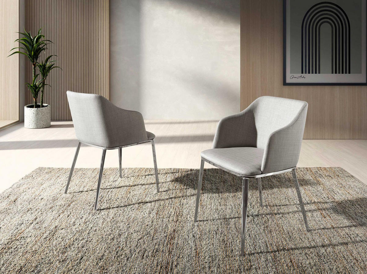 STUHL aus grauem Stoff - Chromfarben/Edelstahlfarben, Textil/Metall (51/79/56cm) - ANGEL CERDA