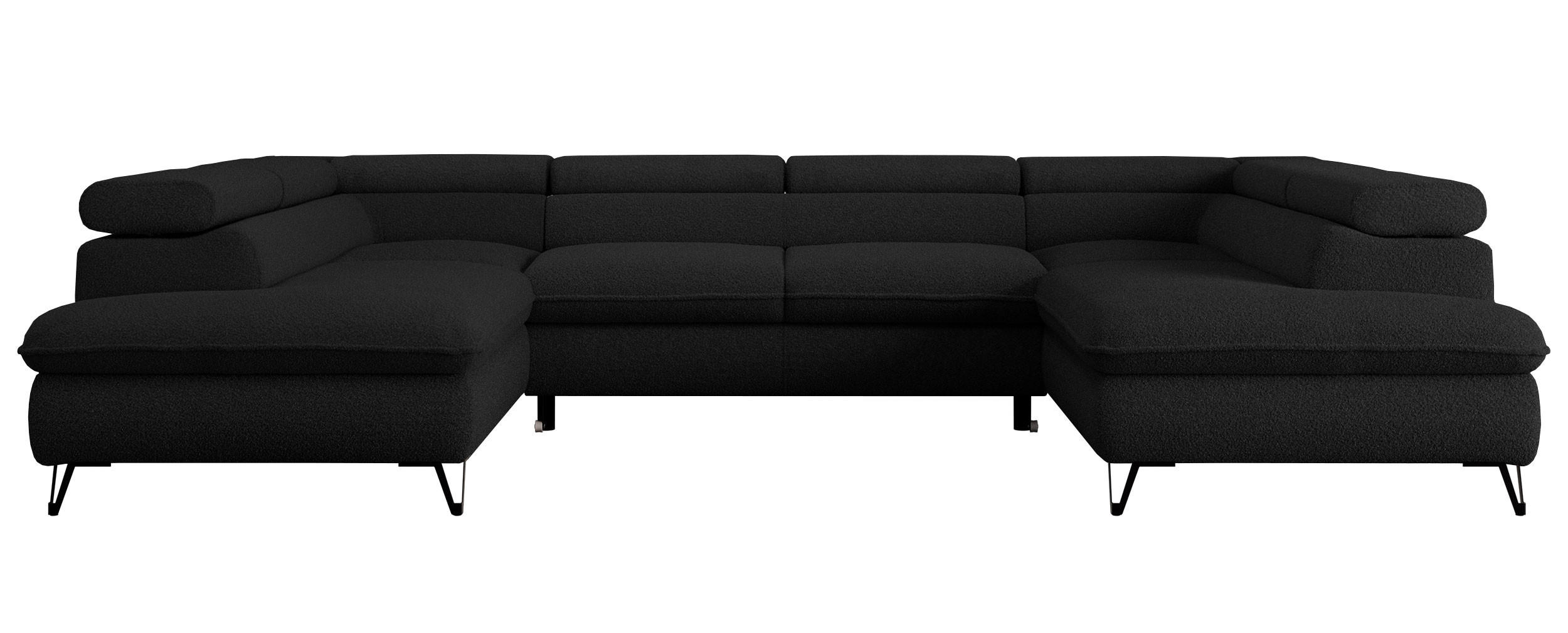 WOHNLANDSCHAFT PEDRO U Boucle Schwarz - Schwarz, Textil/Metall (346/76/208cm) - MKS