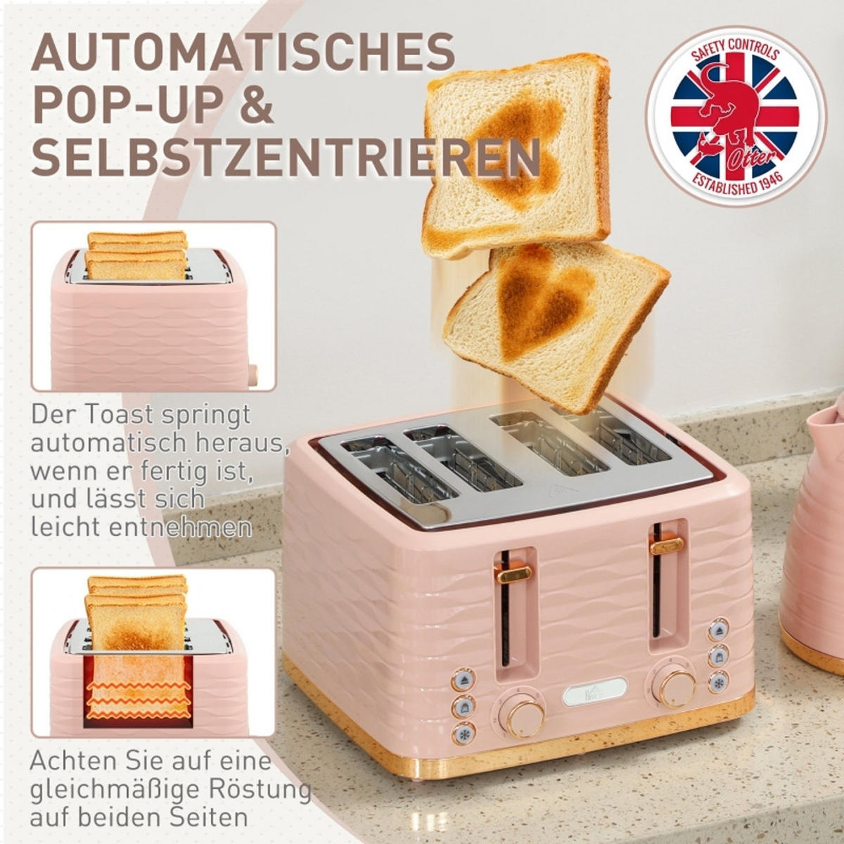 WASSERKOCHER-TOASTER SET 7 Bräunungsstufen Rosa - Pink, Kunststoff (19.5/23.2/24.1cm) - Rolipo