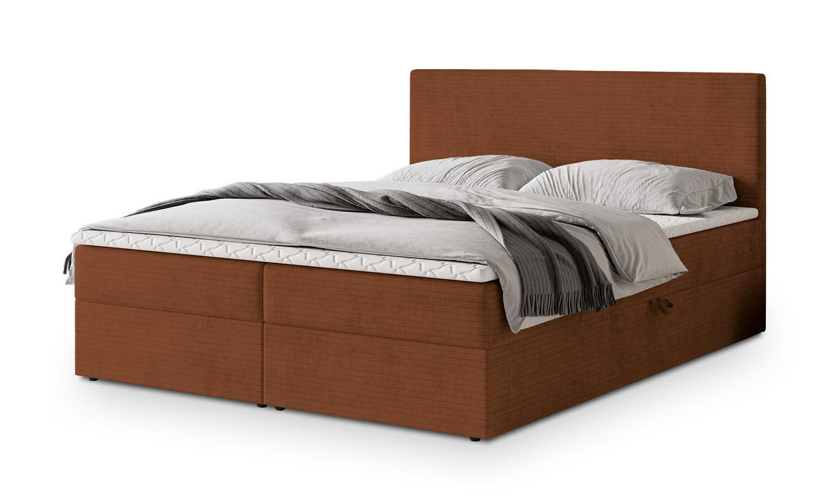 POSTEL BOXSPRING NIRA 180x200 cm, s matrací a úložným prostorem, terakotová - terakotová, kompozitní dřevo/textil (180/200cm) - MASSENO