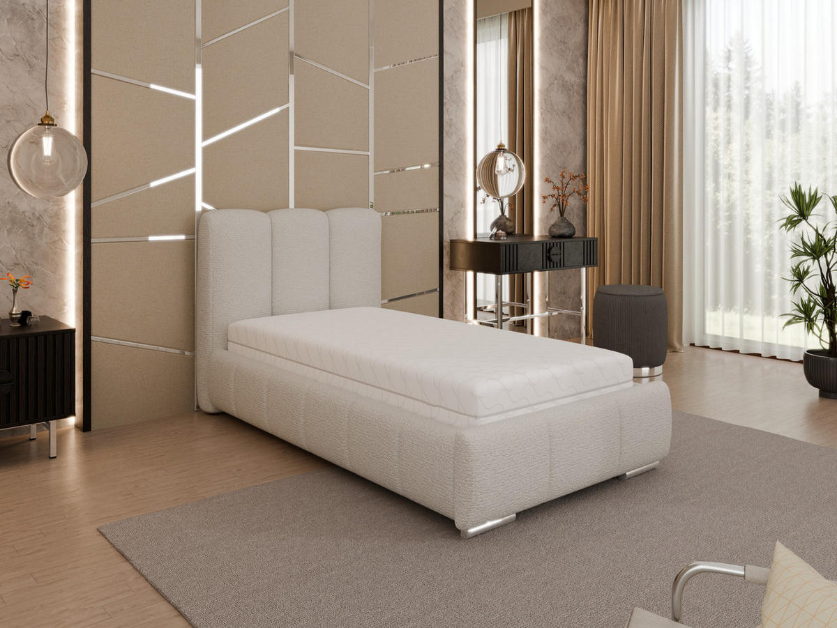 POLSTERBETT Zaira 90x200cm – Elegantes Polsterbett für modernen Wohnstil , Taschenfederkernmatratze Pocket KOKOS (20cm), cappuccino - Cappuccino, Holz (90/200cm) - Homesy