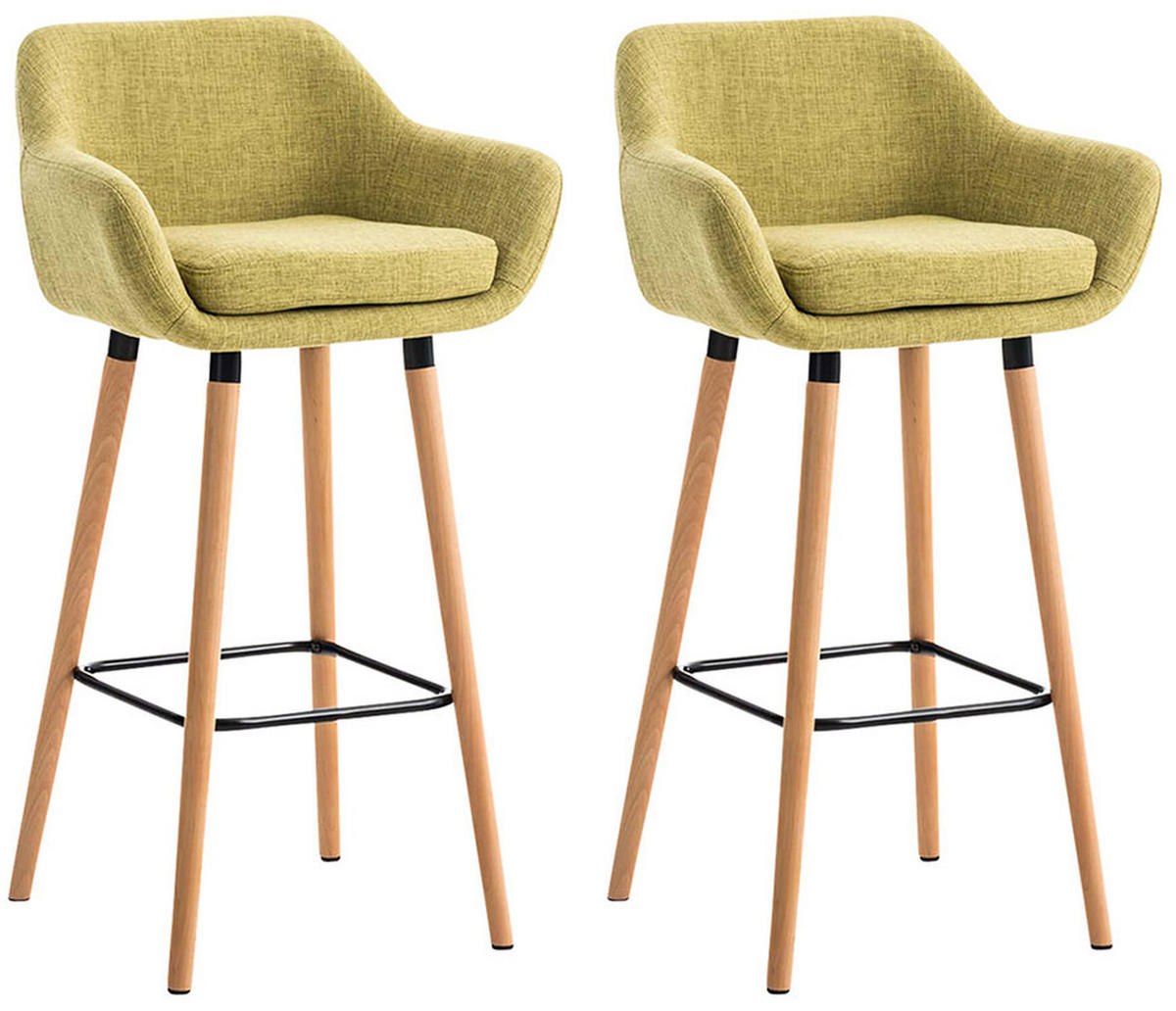 BARHOCKER Grande, 2er Set, Gestell Holz, Stoff Hellgrün - Braun/Grün, Holz/Textil (55/99/46cm) - TPFLiving