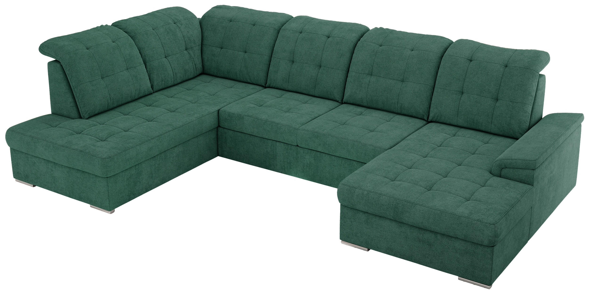 WOHNLANDSCHAFT MADRITO U - Grün Struktur - Links - Silberfarben/Grün, Textil/Metall (204/89/323cm) - MKS